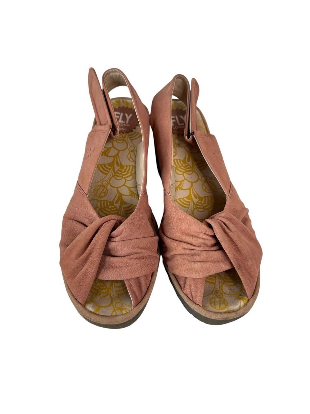 Fly London Yakin Slingback Wedge Sandals Leather Twist Front Platform EU 41